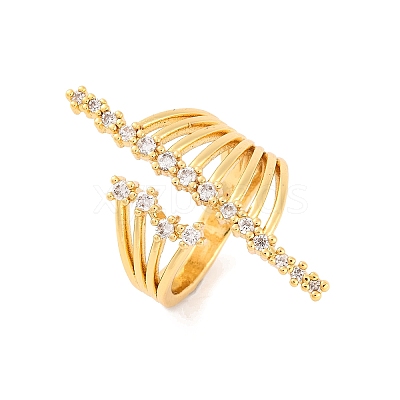 Brass Micro Pave Clear Cubic Zirconia Open Cuff Rings RJEW-U009-08G-03-1