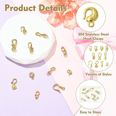 11Pcs 11 Styles 304 Stainless Steel Hook Clasps STAS-CJ0003-39G-1