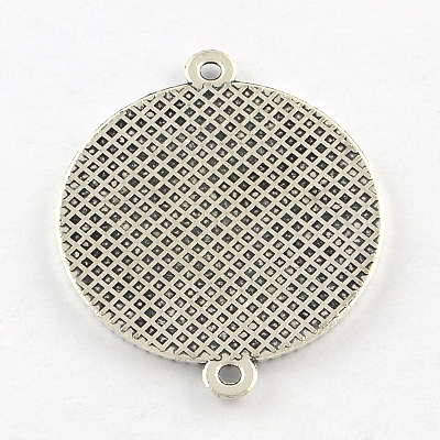 Tibetan Style Alloy Flat Round Cabochon Connector Settings X-TIBE-Q038-001F-AS-RS-1