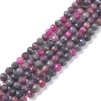 Natural Red Corundum/Ruby and Sapphire Beads Strands G-R460-4mm-013-1