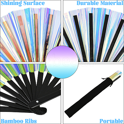 1Pc Bamboo with Oxford Fabric Glitter Powder Folding Fans AJEW-SP0003-77E-1