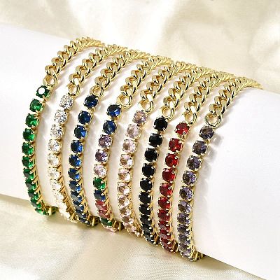 Brass Micro Pave Cubic Zirconia Square Link Chain Bracelets BJEW-L460-005G-1