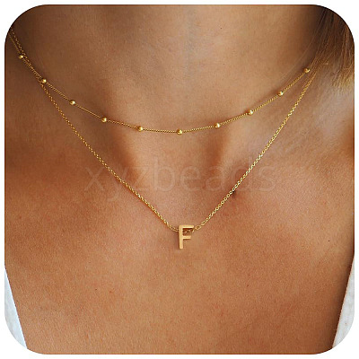 Bohemian Style Stainless Steel Double Layer Initial Pendant Necklaces FS-WGDC616-06-1