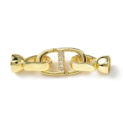 Rack Plating Brass Micro Pave Clear Cubic Zirconia Fold Over Clasps KK-G448-05G-1