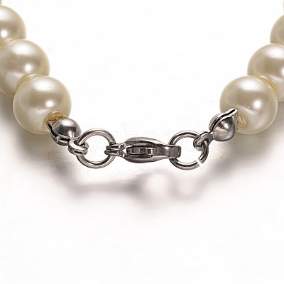 Stainless Steel Dyed Glass Pearl Round Bead Strands and Bracelets Jewelry Sets SJEW-M039-01B-1