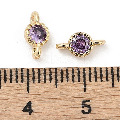 Brass Cubic Zirconia Flat Round Connector Charms KK-H204-02KCG-01-1