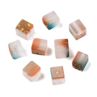 Frosted Glass Beads with Golden Glitter Powder DGLA-NH001-6mm-01F-1