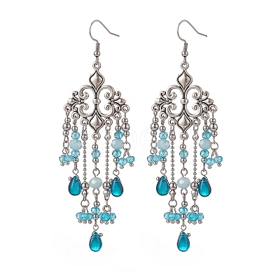 Glass Teardrop Tassel Chandelier Earrings EJEW-TA00184-02-1