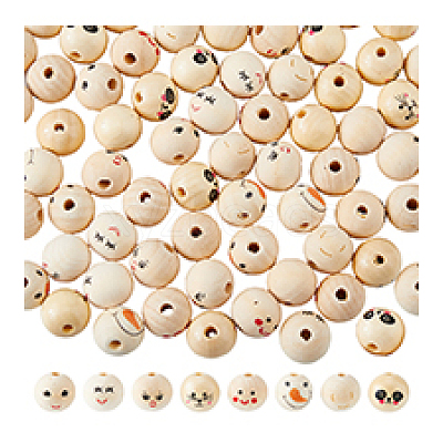80Pcs 8 Styles Printed Wood European Beads WOOD-DC0001-07-1