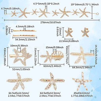 8 Style Starfish Alligator Hair Clips & Stud Earrings & Headband Set AJEW-PH0011-44-1
