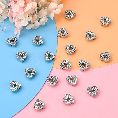 Alloy Heart Slide Charms with Grade A Rhinestones ALRI-R034-06-1