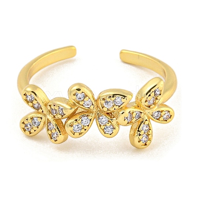 Flower Rack Plating Brass Micro Pave Cubic Zirconia Open Cuff Rings for Women RJEW-N047-01G-03-RS-1
