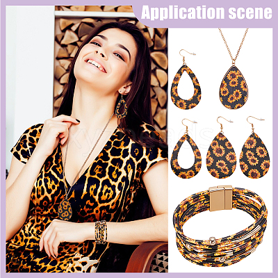 Leopard Print Alloy Pendant Necklaces & Earrings & Bracelet Sets SJEW-WH0020-03A-1
