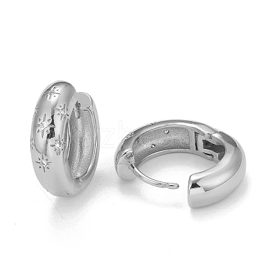 Clear Cubic Zirconia Star Hoop Earrings EJEW-C022-06P-1