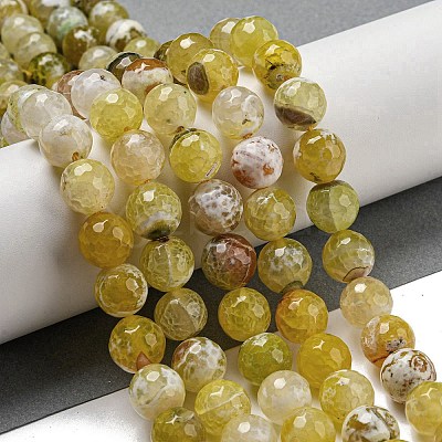 Faceted Natural Fire Crackle Agate Beads Strands G-F447-12mm-N02-1
