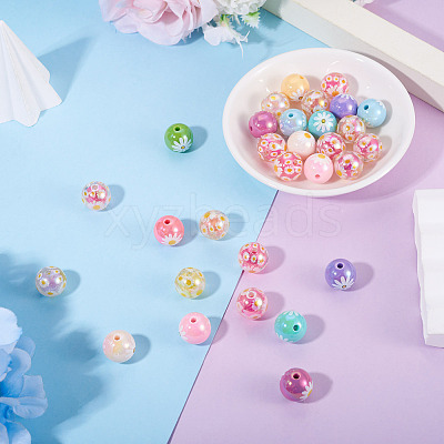 30Pcs 2 Styles Printed Transparent & Opaque Acrylic Beads MACR-TA0003-01-1