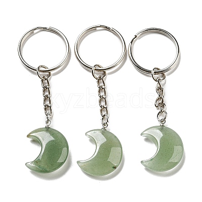 Reiki Natural Green Aventurine Moon Pendant Keychains KEYC-P015-01P-11-1