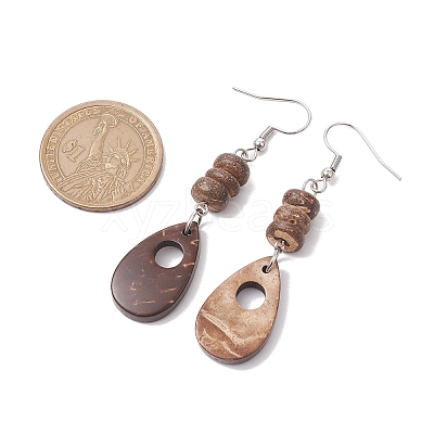 Teardrop Natural Coconut Dangle Earrings for Women EJEW-JE05891-1