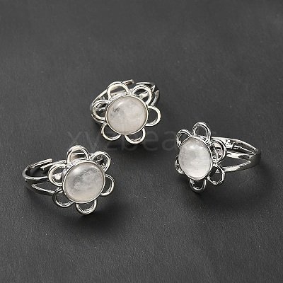 Natural Quartz Crystal Adjustable Rings RJEW-P043-01P-19-1