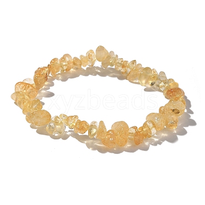 Chips Natural Citrine(Dyed & Heated) Beaded Stretch Bracelets BJEW-JB01826-08-1