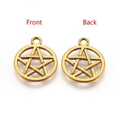 Tibetan Style Alloy Flat Round with Star Charms TIBEP-5248-AG-FF-1