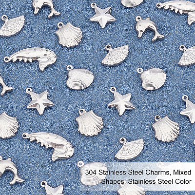 36Pcs 6 Style 304 Stainless Steel Charms STAS-UN0020-38P-1