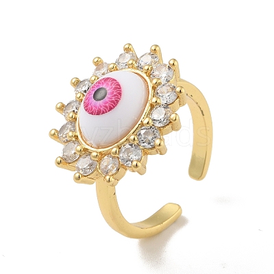 Cubic Zirconia Sun with Evil Eye Open Cuff Ring with Acrylic RJEW-B042-06G-02-1