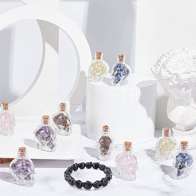 10Pcs Mixed Gemstones Chips in Skull Glass Bottle Display Decorations DJEW-AR0001-08-1