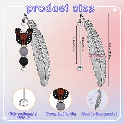 5Pcs Alloy Feather Pendant Bookmarks AJEW-SZ0002-61P-1