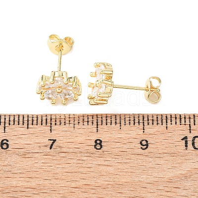 Brass Micro Pave Cubic Zirconia Flower Stud Earrings EJEW-H174-01B-G-1