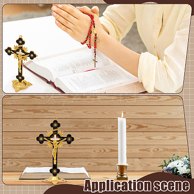 Religion Alloy Enamel Crucifix Cross Statue Display Decorations DJEW-WH0043-105B-1