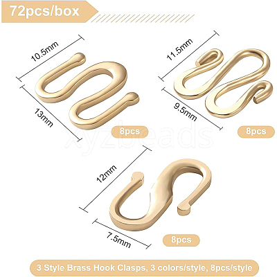 72Pcs 9 Style Brass S Hook Clasps KK-BC0002-29-1