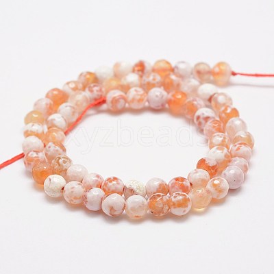 Faceted Natural Fire Crackle Agate Beads Strands G-F447-6mm-B03-1