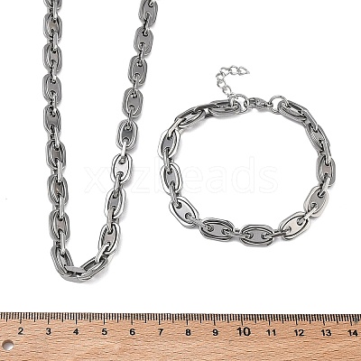 304 Stainless Steel Oval Link Chain Necklaces Bracelets Sets SJEW-D091-08P-1