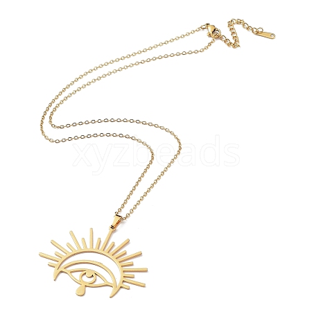 201 Stainless Steel Sun with Eye Pendant Necklace with Cable Chains NJEW-Q317-02G-1