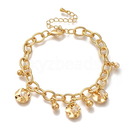 Flat Round Brass Glass Beads Cable Chain Bracelets For Women BJEW-L696-028G-1