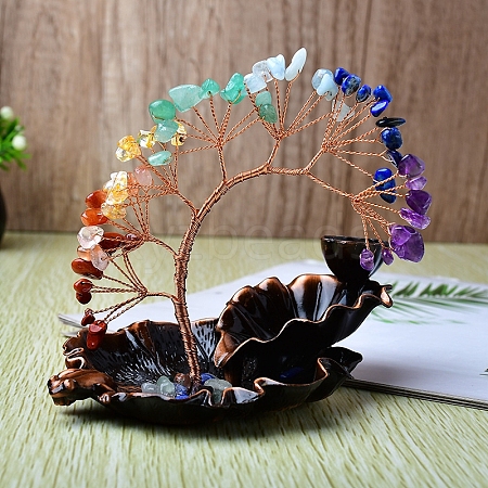 Natural Mixed Gemstone Chips Tree of Life Decorations PW-WGAFFC2-08-1