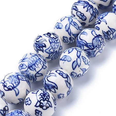 Handmade Blue and White Porcelain Beads Strands PORC-K002-01B-1