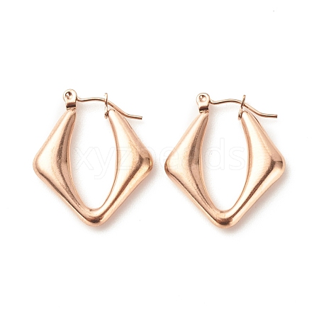 Ion Plating(IP) 304 Stainless Steel Chunky Rhombus Hoop Earrings for Women EJEW-K242-06RG-1