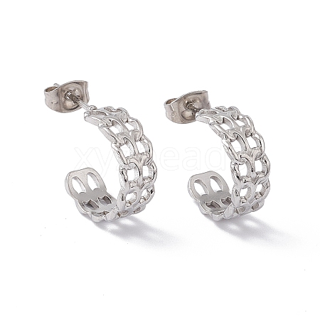 Non-Tarnish 304 Stainless Steel Curb Chains Wrap Stud Earrings EJEW-G314-03B-P-1