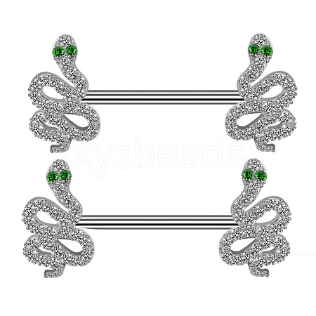 Brass Micro Pave Clear Cubic Zirconia Snake Nipple Barbells WG21F93-05-1