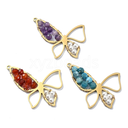 3Pcs 3 Styles Faceted Natural Agate & Amethyst & Apatite Pendants PALLOY-TA00109-1
