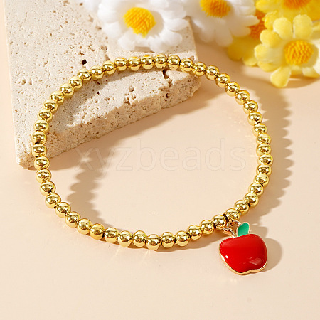 Fashionable Brass Enamel Red Apple Pendant Bracelets UR8735-1