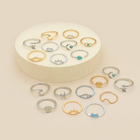 19Pcs 19 Styles Alloy & Resin Cuff Rings/Finger Rings Sets for Women FS-WGA4364-01-1