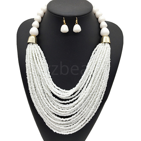 Bohemian Alloy & Resin & Glass Seed Beaded Multilayer Necklaces & Dangle Earrings FS-WG32A45-05-1