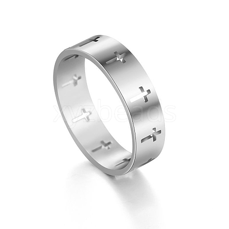 Non-Tarnish Stainless Steel Cross Finger Ring RELI-PW0001-003E-P-1