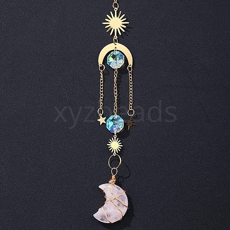 Natural Rose Quartz Moon Suncatcher DJEW-PW0017-08C-1