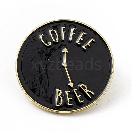 Black Flat Round Enamel Pin JEWB-E016-01G-03-1