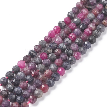 Natural Red Corundum/Ruby and Sapphire Beads Strands G-R460-4mm-013-1