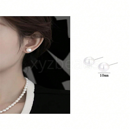 Elegant Vintage Style 999 Silver Faux Pearl Stud Earrings for Women ES4450-2-1